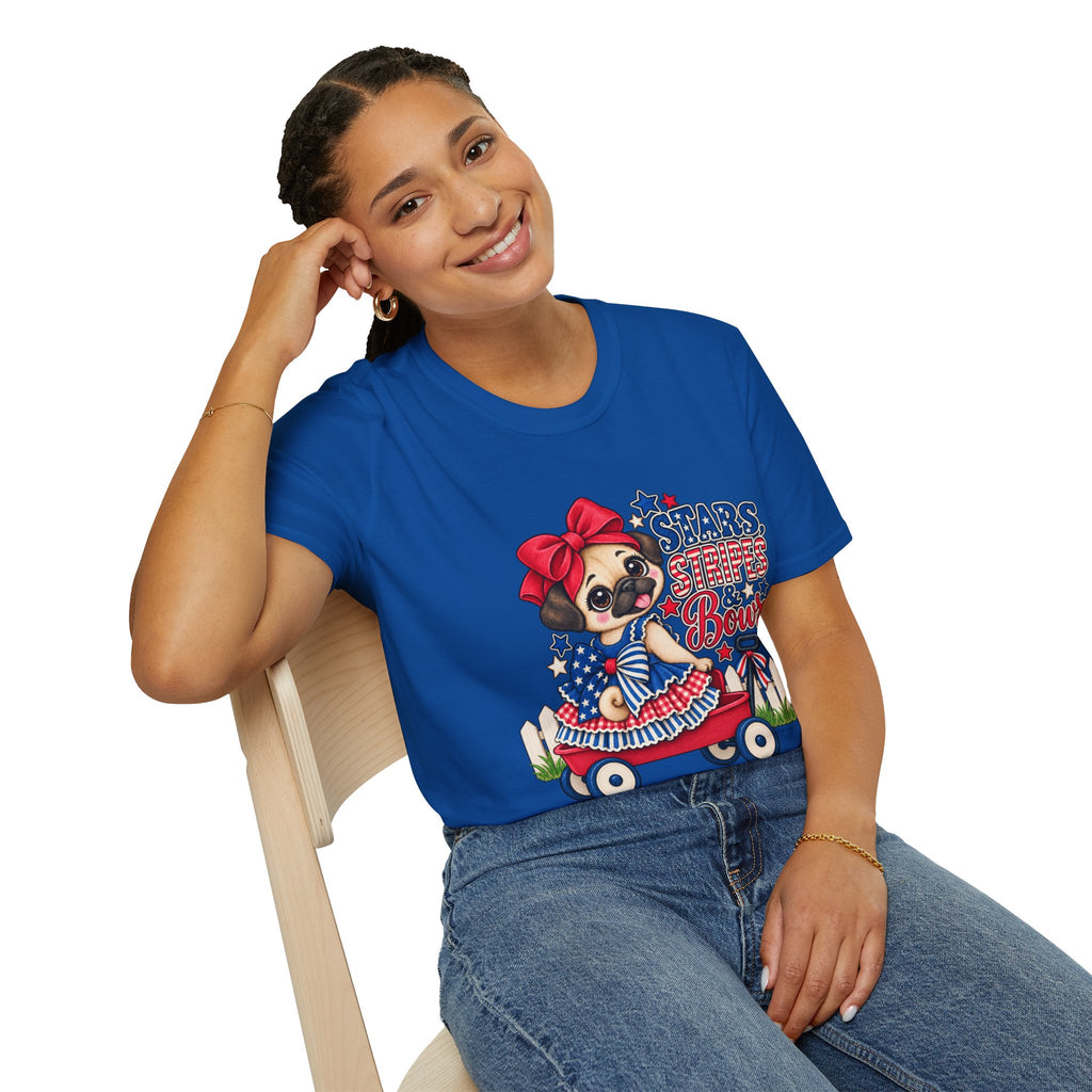 Stars, Stripes & Bows Pug T-Shirt – Patriotic Girl Pug Americana Shirt